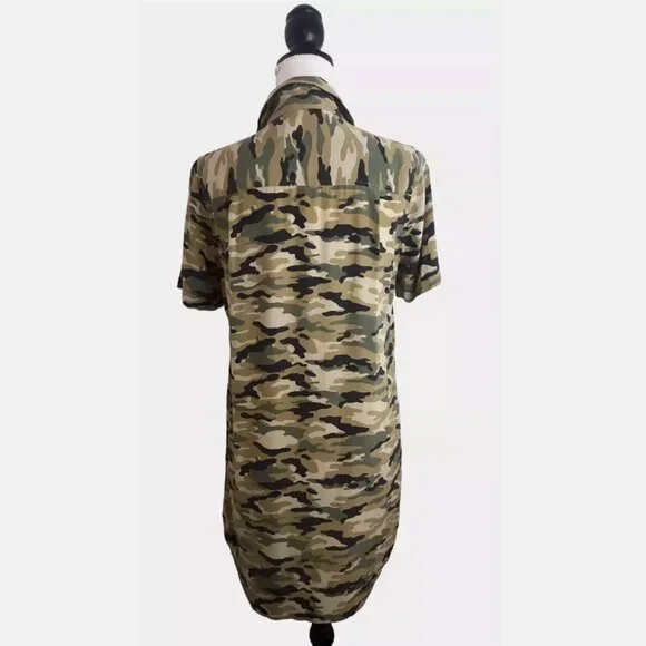Equipment Femme 100% Silk Shirt Dress Remy Utility Pockets Camo Camouflage Small - Picture 7 of 11
